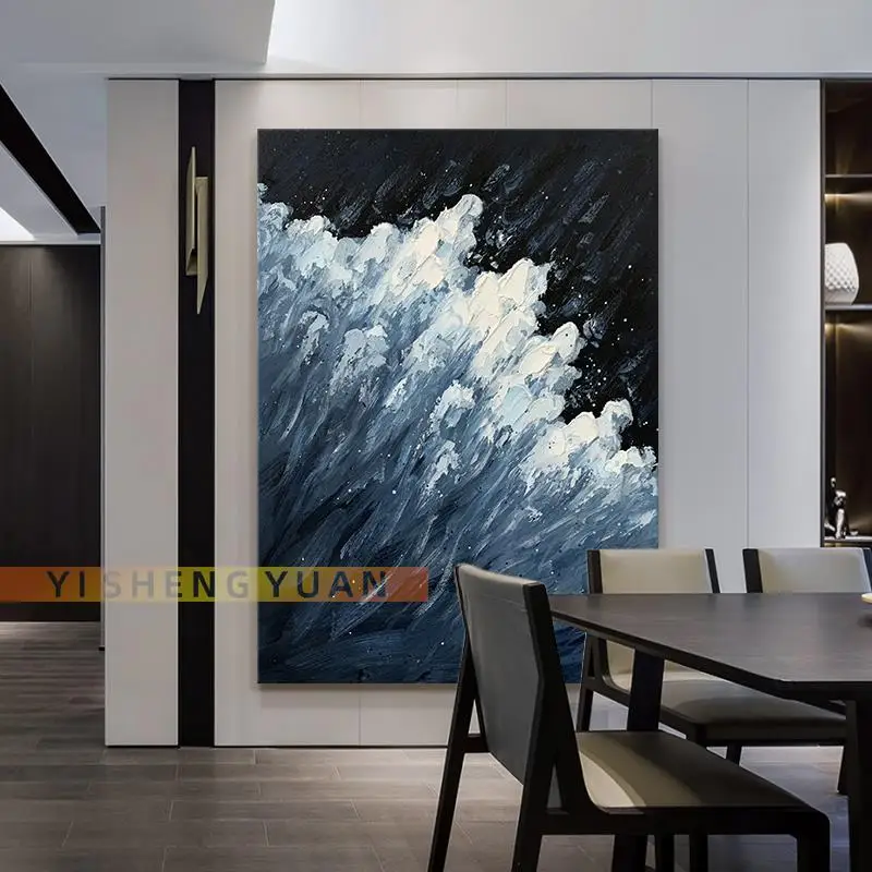 

Hand Drawn Abstract Seascape Acrylic Paintings Sea Wave Spray On Canvas Wall Art Poster For Living Room Home Decor Hanging Mural