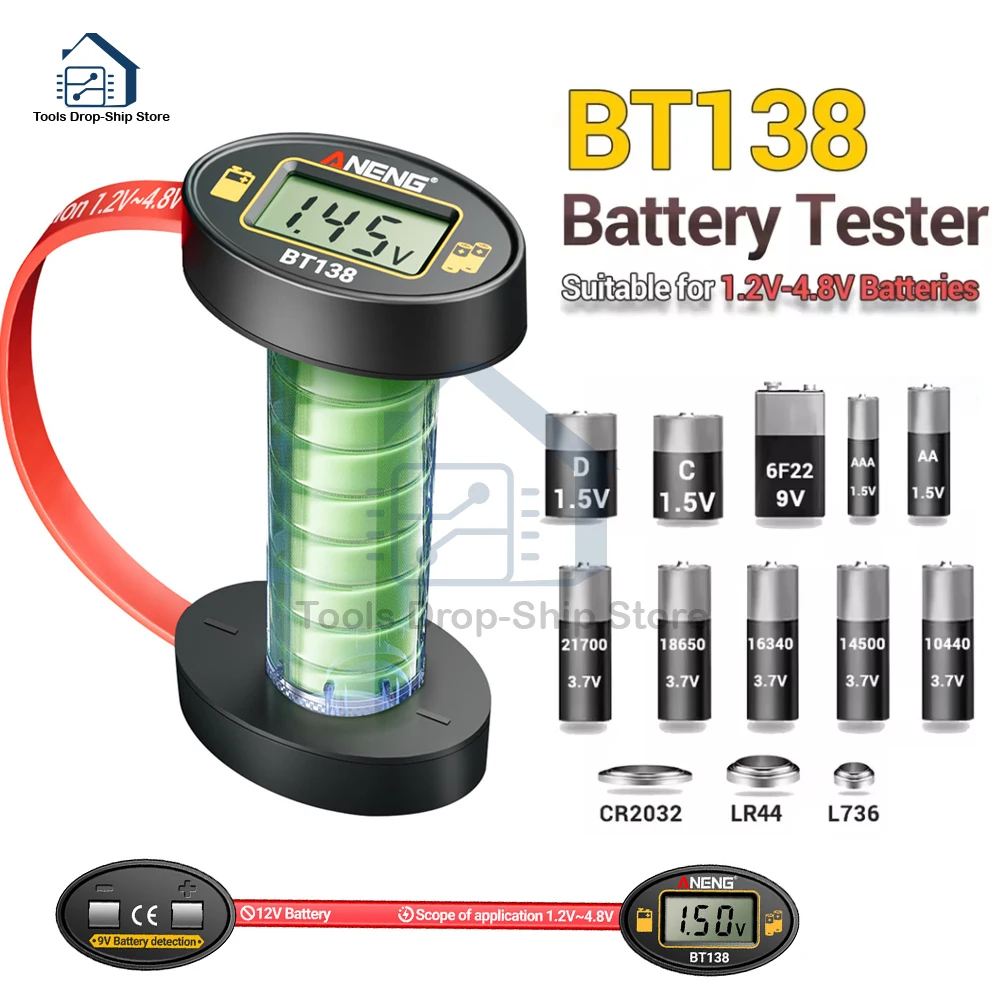 

BT138 Digital Battery Testers Lithium Battery Capacity Tester Display Checkered Analyzer Display AAA AA Button Cell Test