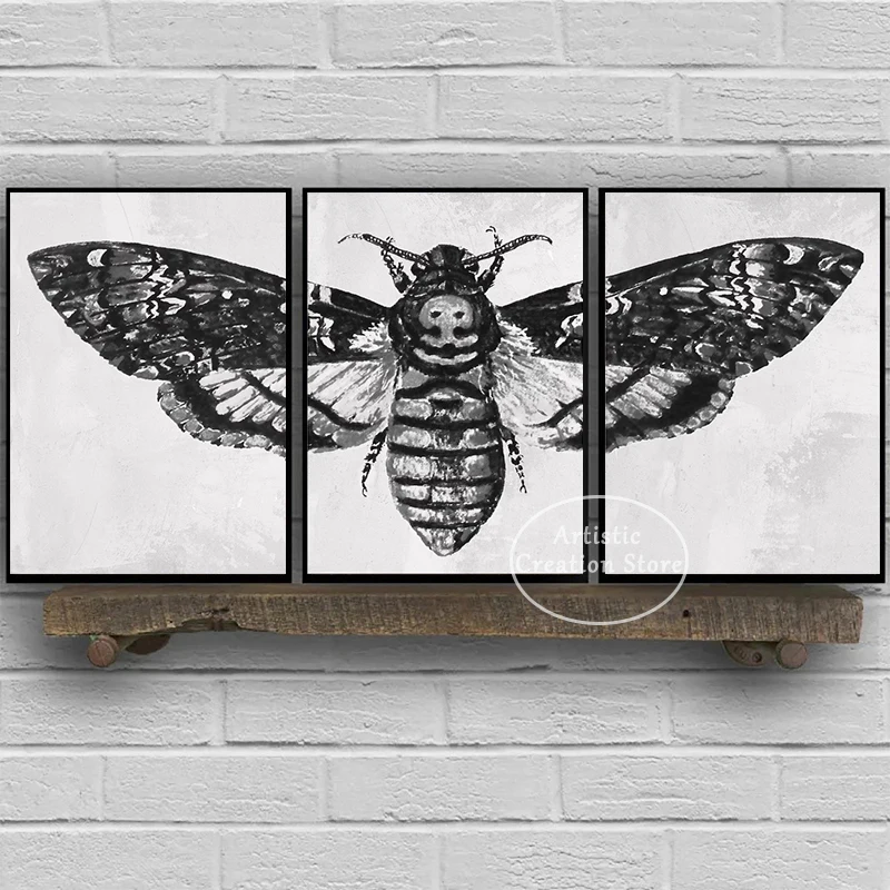 Death Moth Wall Art Poster Vintage Gothic Black Butterfly Moth Print Canvas Painting Wall Picture for Living Room Home Decor