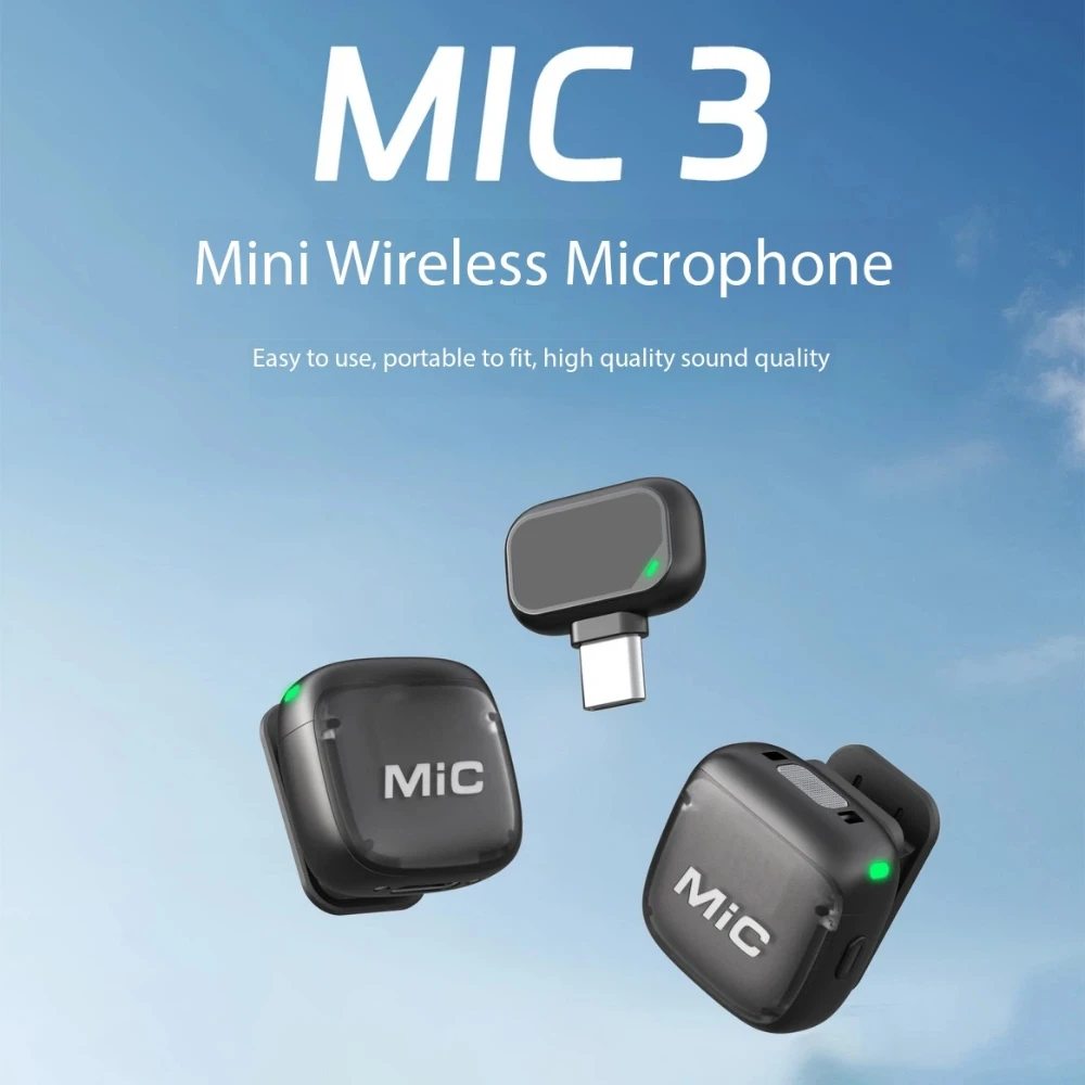 New MiC3 Wireless Collar Clip Microphone, Clear Voice AI Smart Noise Reduction, Portable Outdoor Live Recording And Interview.