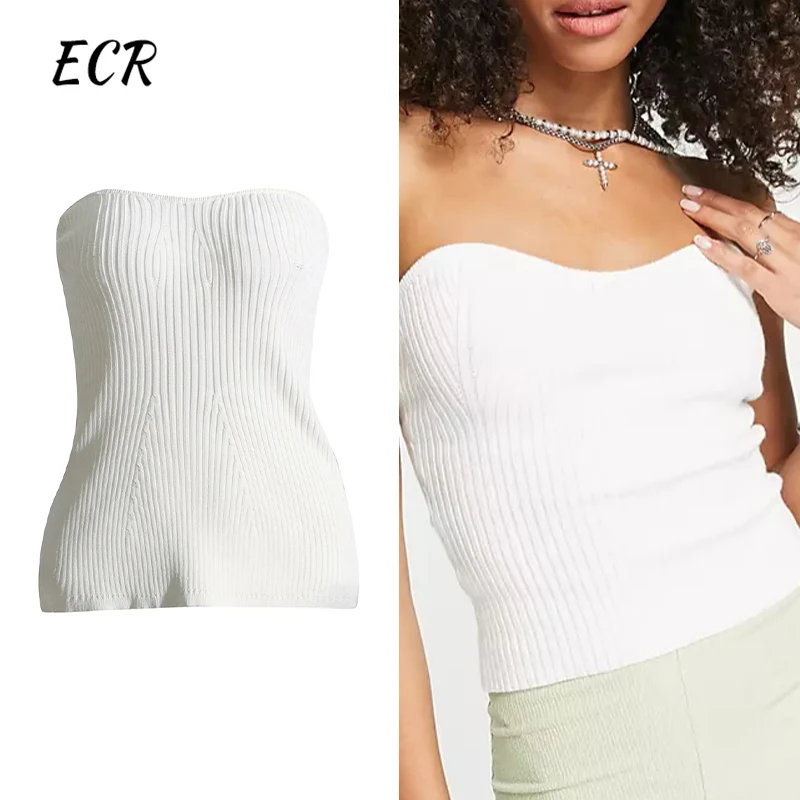 ECR Solid Slimming Knittted Tank Tops Strapless Sleeveless Backless Minimalsit Casual Pullover Tops Female Fashion Clothes New