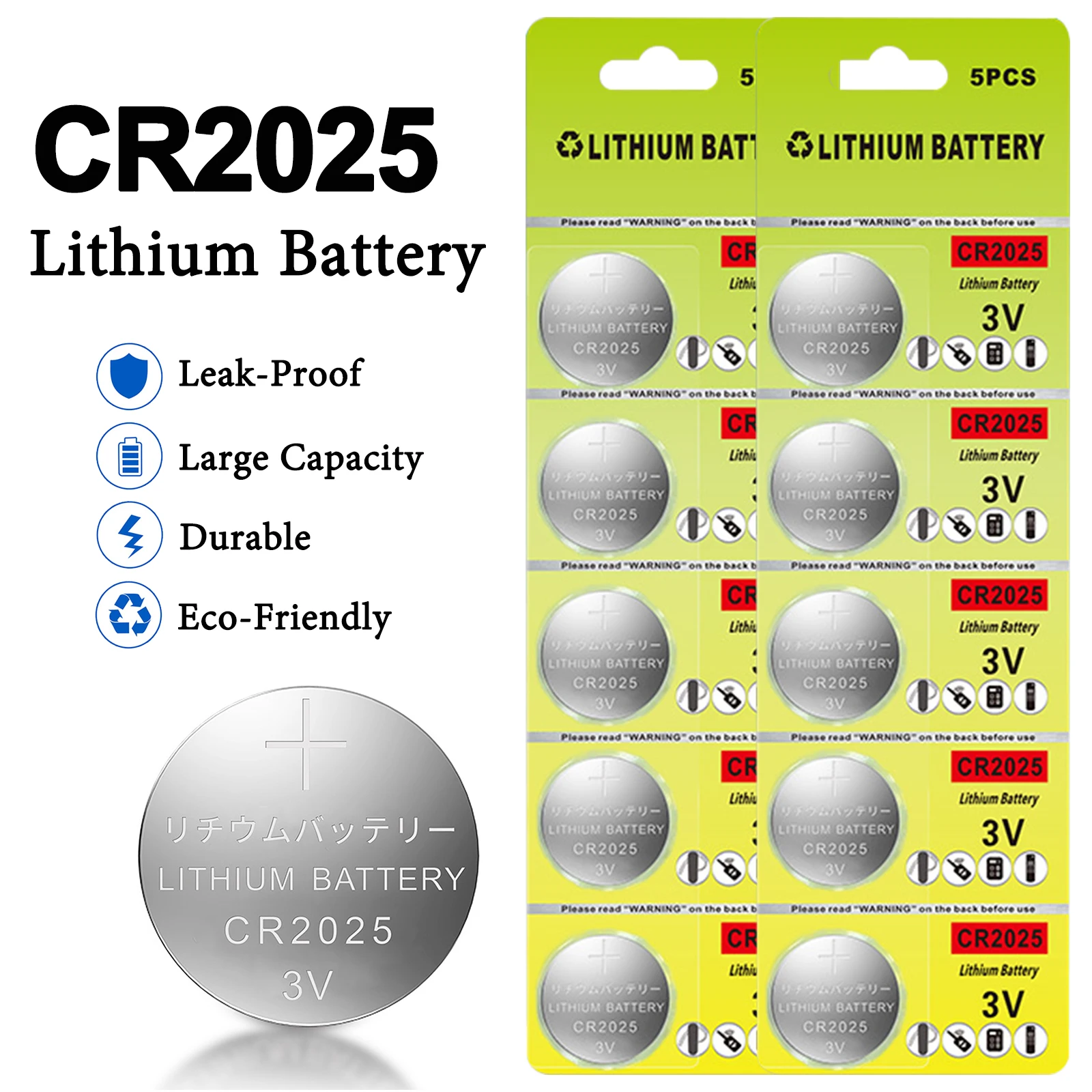 

5-100 шт. литиевые кнопочные батарейки 3V CR2025 (DL2025, BR2025, LM2025) для часов, игрушек, пультов ДУ и автомобилей