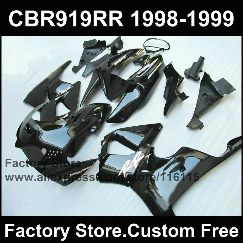 Custom Motorcycle fairing kits for HONDA 1998 1999 CBR 900RR 919 CBR 919RR 98 99 CBR919RR fireblade glossy black fairings kit