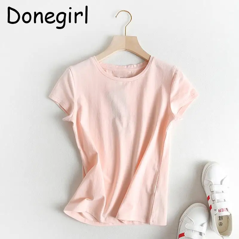 

Donegirl 2023 New Spring Summer Solid Basic Versatile Short Sleeve Round Neck T-shirt Women Slim Simple Casual Commute Tops Tees