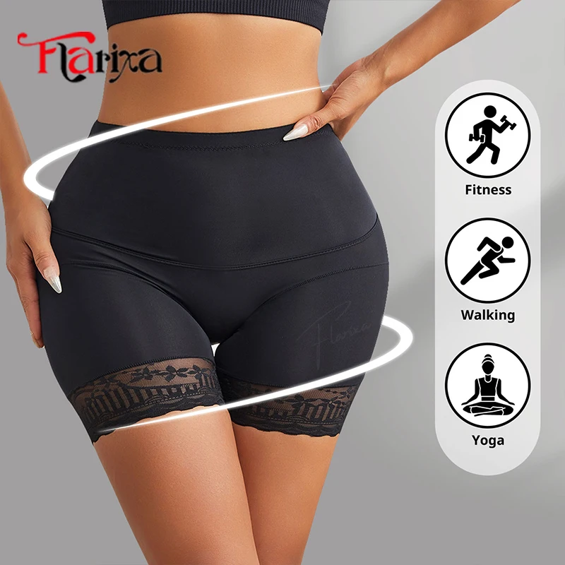 Flarixa culotte gainante taille haute en dentelle pour femme, sous-vêtement gainant, short de contrôle du ventre, boxer, cuisses fines