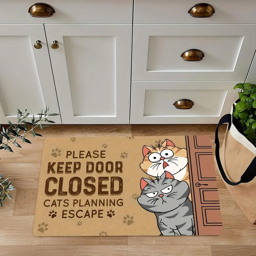 VIKAMA Welcome Black Cat Paw Coir Minimalist Simple Pet Art Flannel Door Mat Non Slip Entryway Bedroom Living Room Home Decor