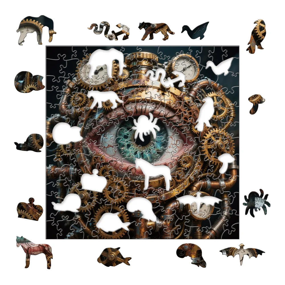 Holzpuzzle im Steampunk-Stil, Cyberpunk-Thema, lässiges Stressabbau-Spiel für Unterhaltung