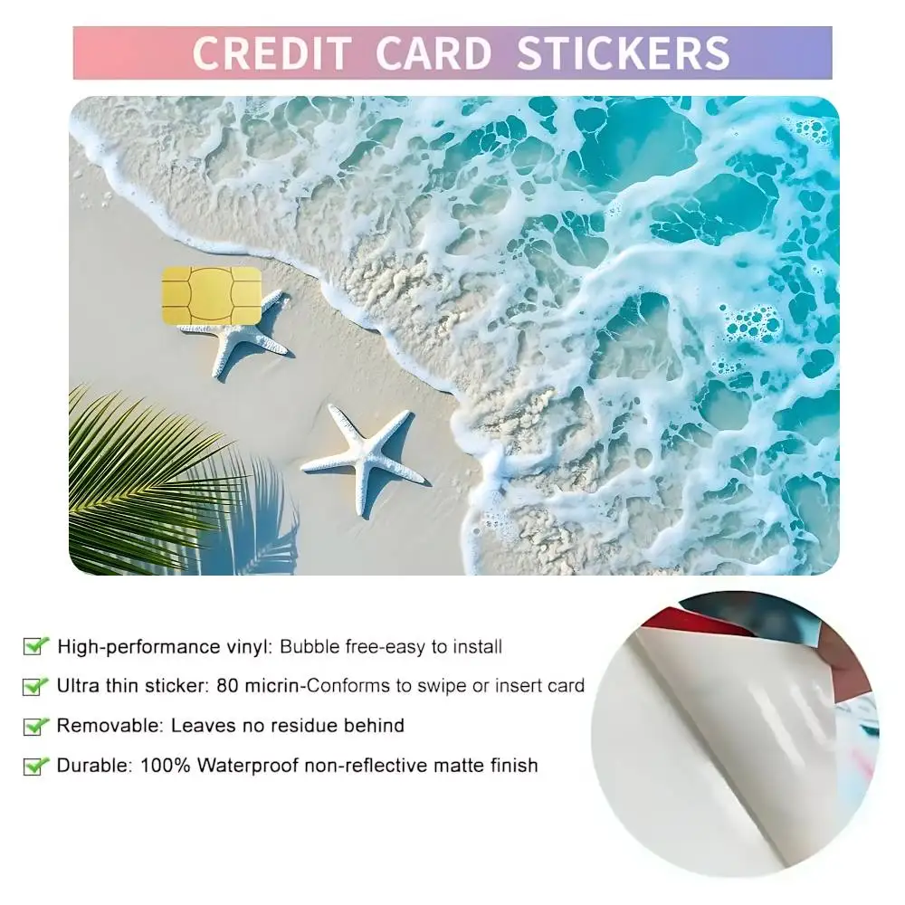 Blue Beach Starfish Card Skin Stickers Matte Suitable For VISA Card Bus And Subway Contactless IC Cards