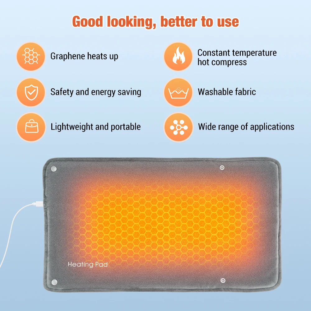 30*50CM Electric Heating Pad Blanket for Pain Relief Graphene USB Smart Thermostat Hand Warmer Winter Office Hand Warming Bag