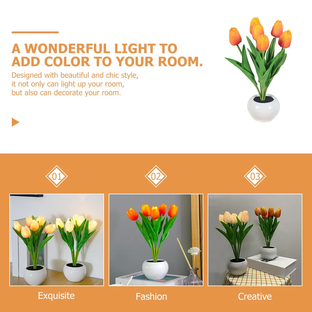

Tulip Night Light Creative Design Compact Bedroom Night Lamp Plastic Decorative Romantic Light Nightlight Lamp