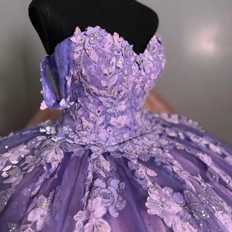 Angelsbridep Customized Purple Ball Gown 15 Year Old Quinceanera Dresses 3D Appliques Girls Prom Party Dress Vestidos De Festa