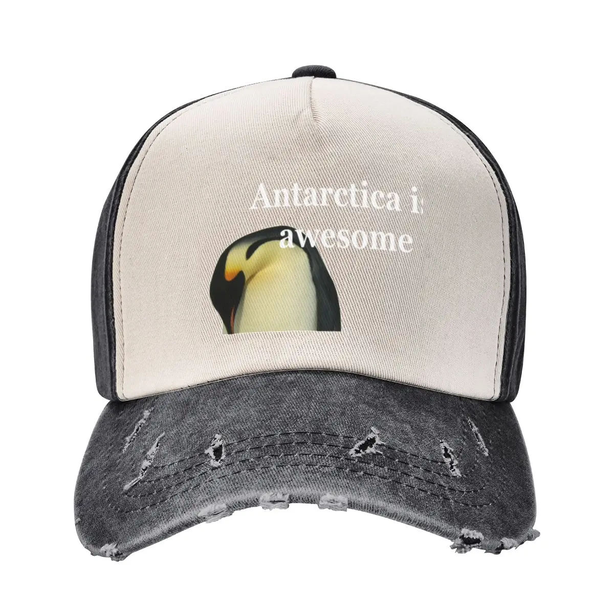 Parent penguin cuddles with a cute baby in Antarctica Baseball Cap Snap Back Hat Golf Wear Men's Luxury Women's