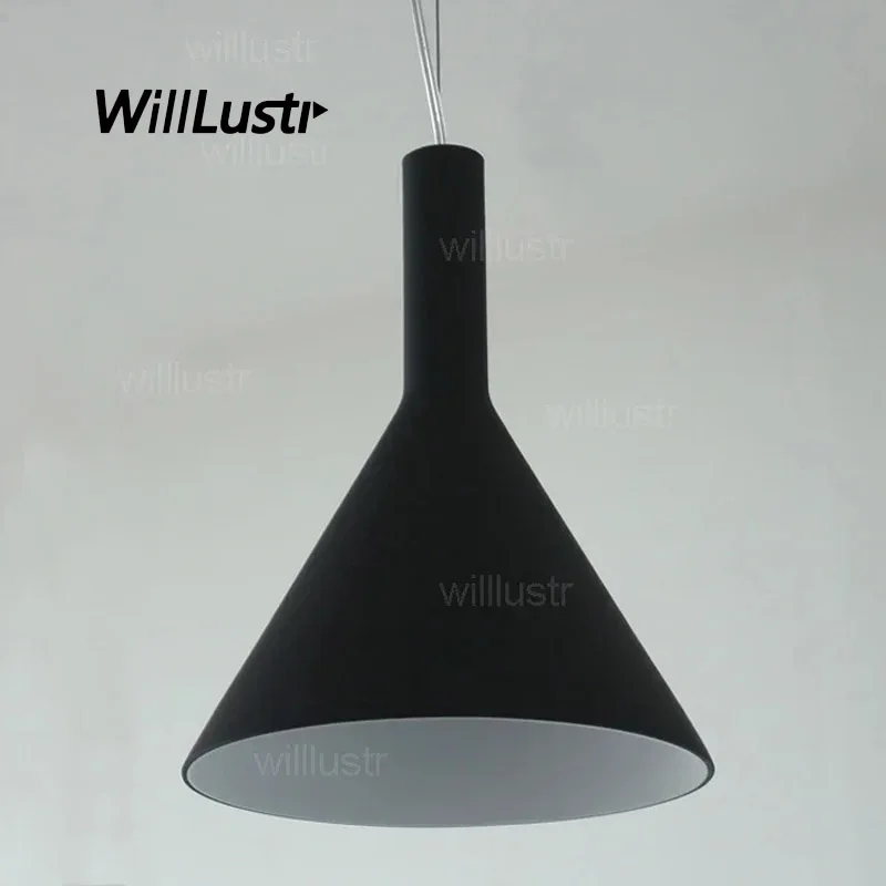 

Glass Trumpet Pendant Lamp White Black Suspension Light Living Room Hotel Hall Cafe Bar Funnel Hanging Ceiling Chandelier