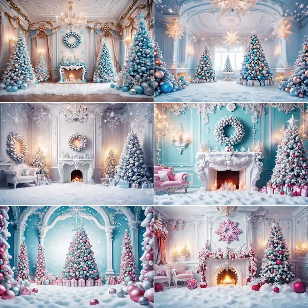 

MOON.QG Frozen Christmas Children Photography Backdrops 2025 New Year Party Photozone Background Tree Fireplace Photobooth Props