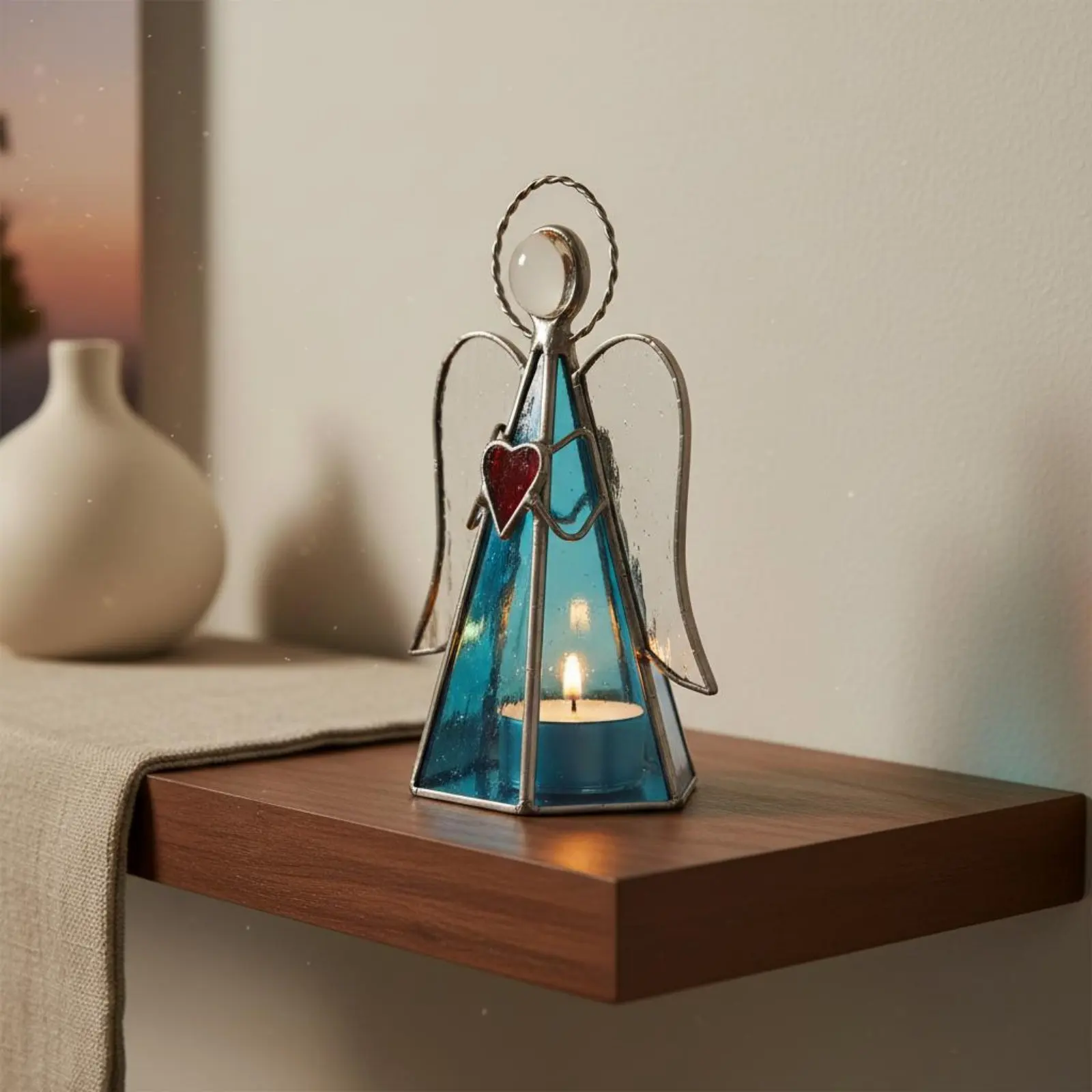Stained Glass Candle Holder Handmade Look Stained Glass Angel Angel Candle Holder Gift Home Decor Easy to Use for Tabletop - view 6