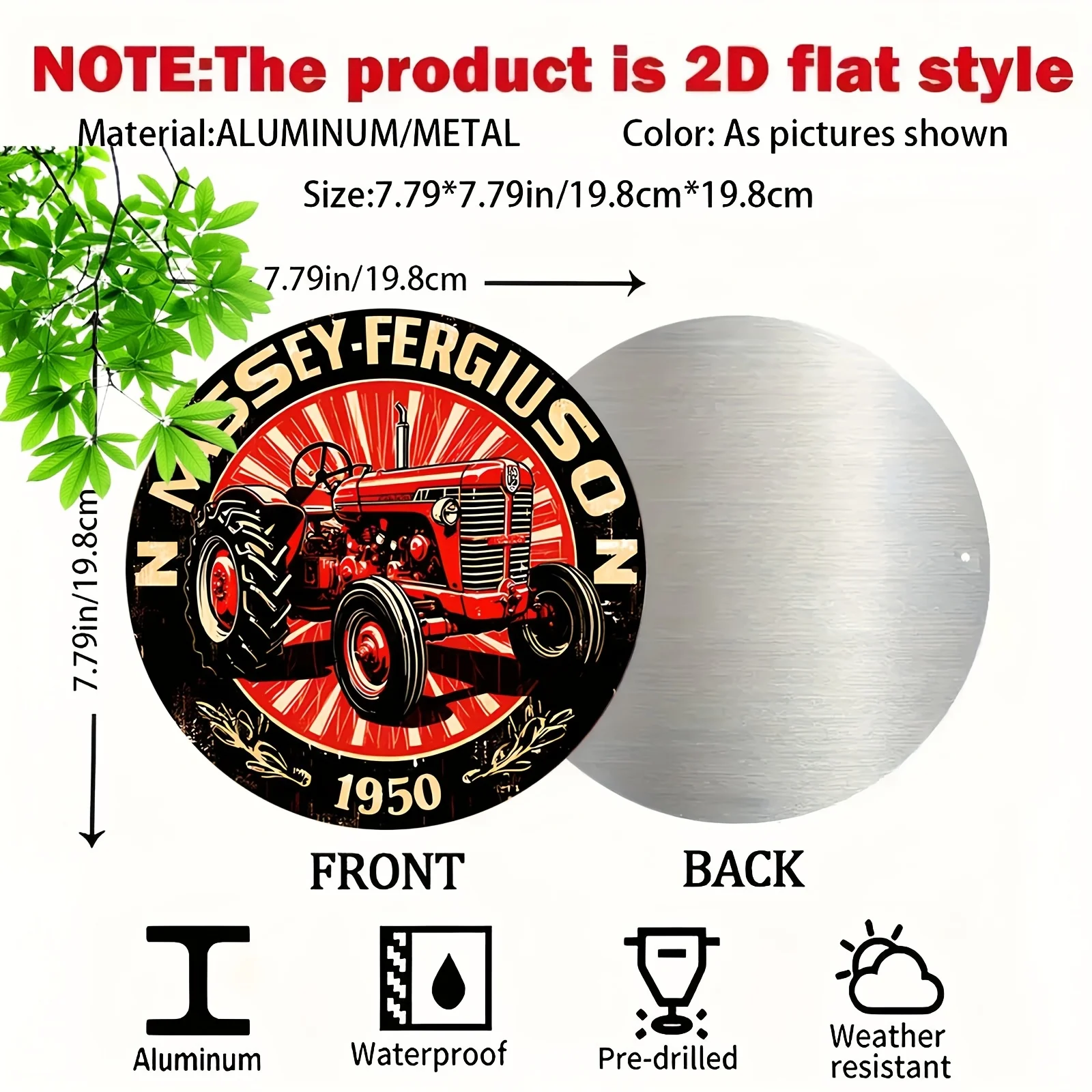 لافتة حائط من الألومنيوم مسطحة ثنائية الأبعاد لجرار ماسي فيرغسون - ديكور معدني أحمر عتيق مع "Est. تصميم 1950 بوصة مثالي للمنزل، #3