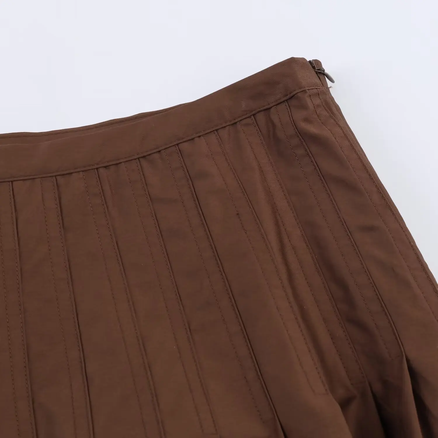 Nlzgmsj 2026 Neuer Vintage Einfarbiger Midi-Rock mit Falten an der Taille, Lange Röcke für Damen, Modischer High-Street Casual Urlaubsrock – Detail 5