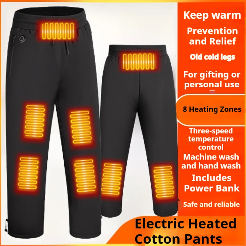 

8-зонные штаны с подогревом, 3 контроля температуры, защита от холода для пожилых людей, теплая, устойчивая к морозу, термобез блока питания