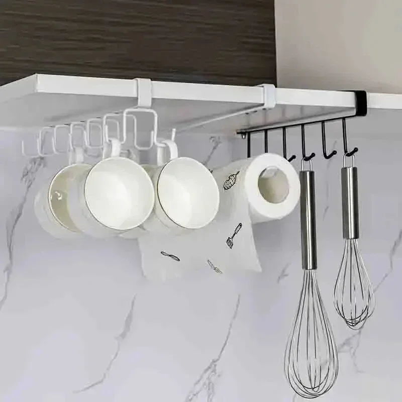 New Hole-free Kitchen Hook Rack  Iron Double-row Hook Hanging Rod  Kitchen Utensil Rack, Spoon and Shovel Rack Wall Hanging