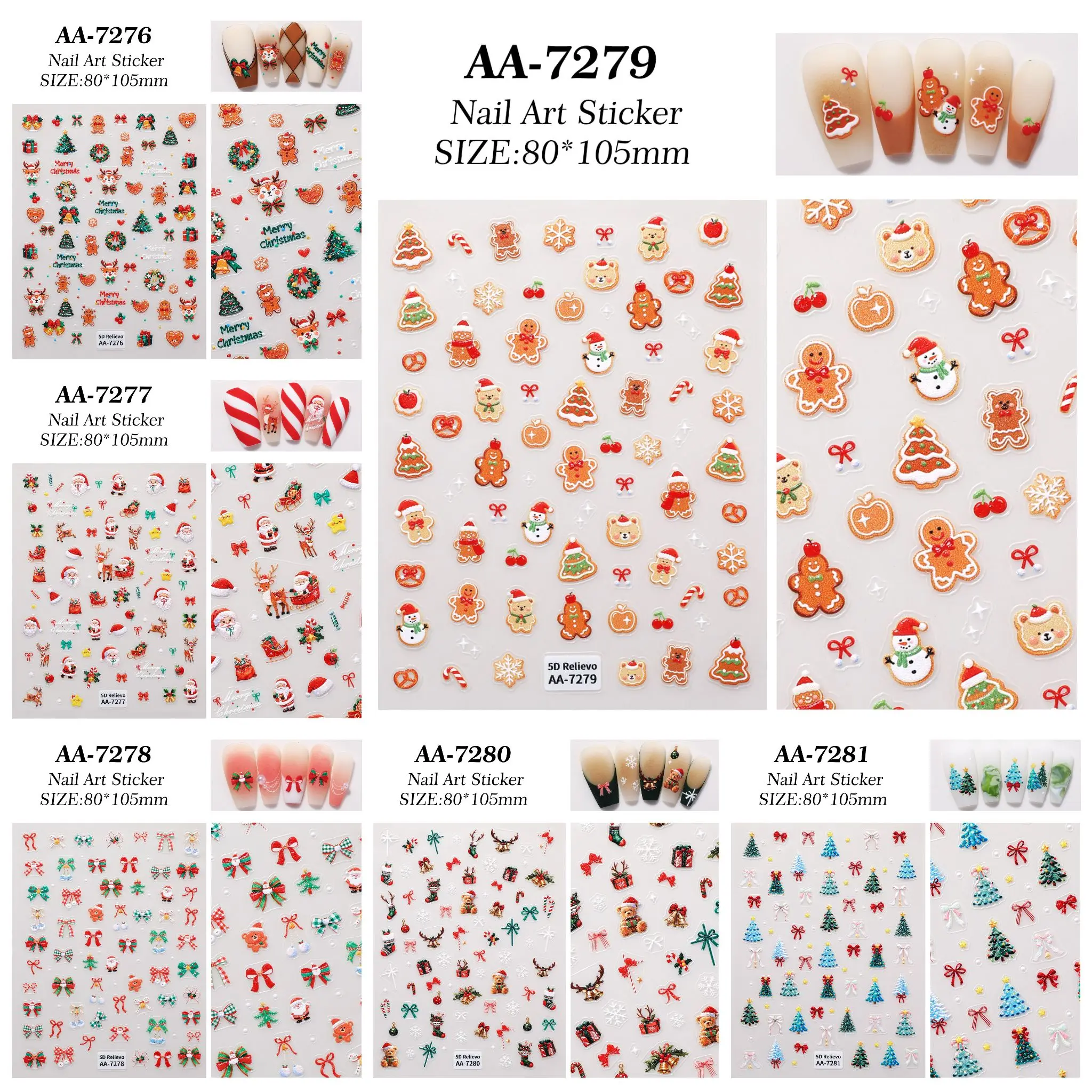 Kerst 3D Stickers Voor Nagels Sneeuwpop Boog Slider Nail Art Decals Adhesive Zelfklevende Decals DIY Manicure Accessoires Tool