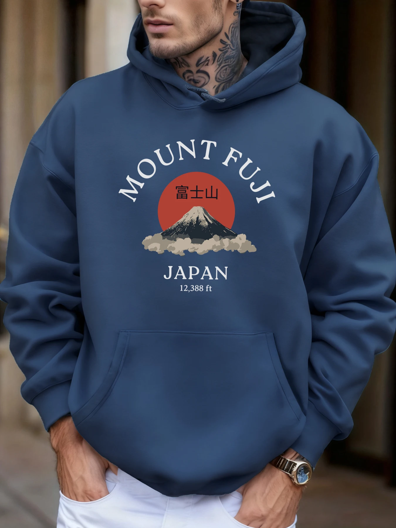 

Мужская толстовка для бега Mount Fuji Japan с креативным принтом, флисовая толстовка большого размера, осенняя одежда, повседневная мужская спортивная одежда с карманами