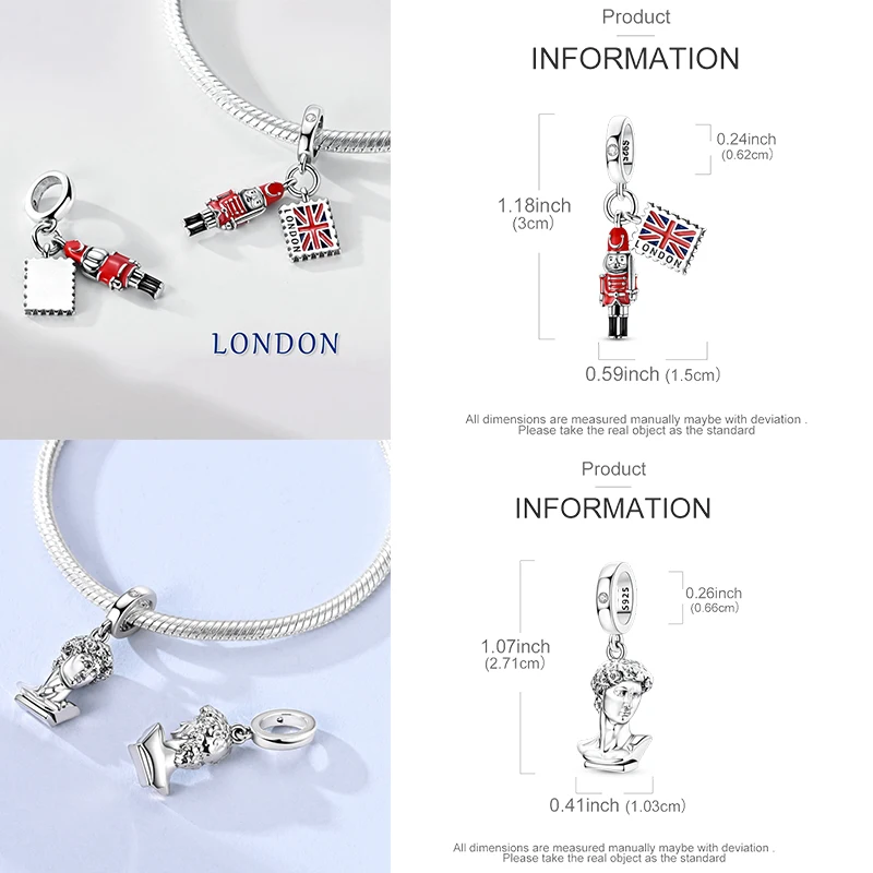 925 Sterling Silber Soldaten-Charm-Perlen, Wachposten, Telefonzelle, Uhrenturm, Reise-Charm für DIY-Armband, Halskette, Geschenk – Detail 1