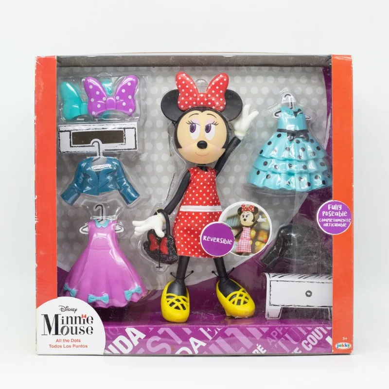 

Genuine Mickey Mouse Clubhouse Minnie Dress Up Joint Mobility Three Dresses Bow Desktop Ornament Birthday Present for Girls