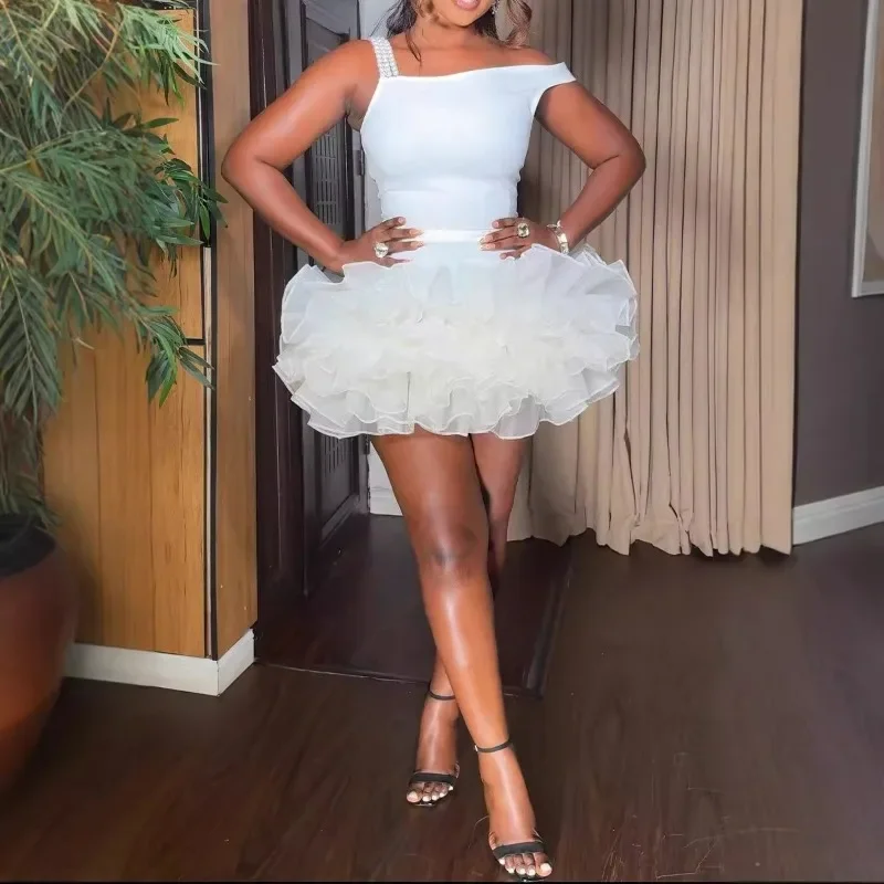 Elegante A-linie Party Geburtstag Kleid Frau Sexy Clubwear Cascading Rüschen Promi Nacht Prom Cocktail Kurze Kleider Vestidos