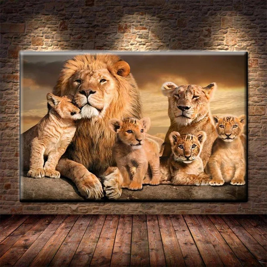 Full Square Round Diamond Embroidery Animal Lion Family Sale Gift Handicraft Diamond Painting Cross Stitch Home Decoration