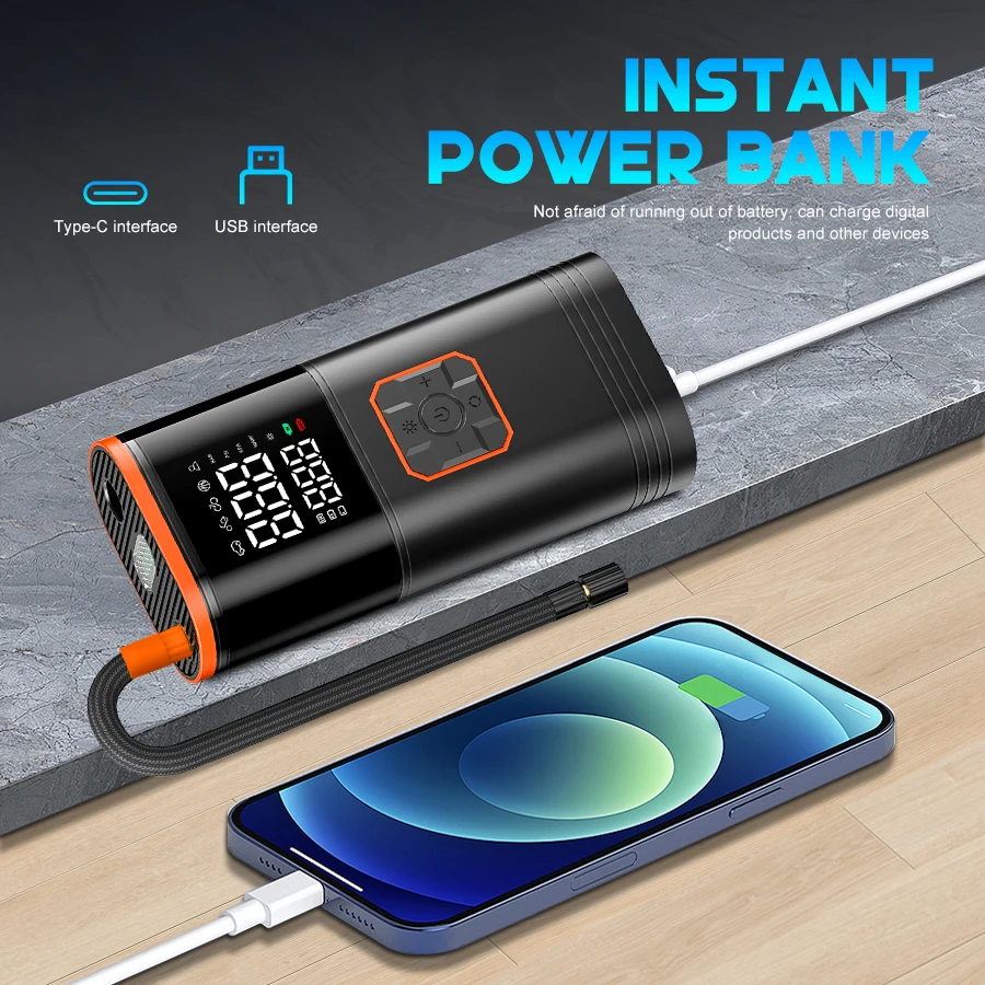 Pompa Ban Portabel Digital, Kompresor Udara Isi Ulang USB untuk Ban Mobil, Sepeda, Motor, Bola, Mainan Tiup