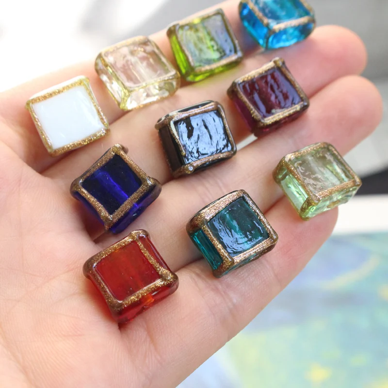 Quadratische Vintage 12mm Lampwork Glasperlen Perle Grün Weiß Blau Gemischt für Ohrring Armband Halskette Schmuckherstellung Charms DIY Acce – Detail 4