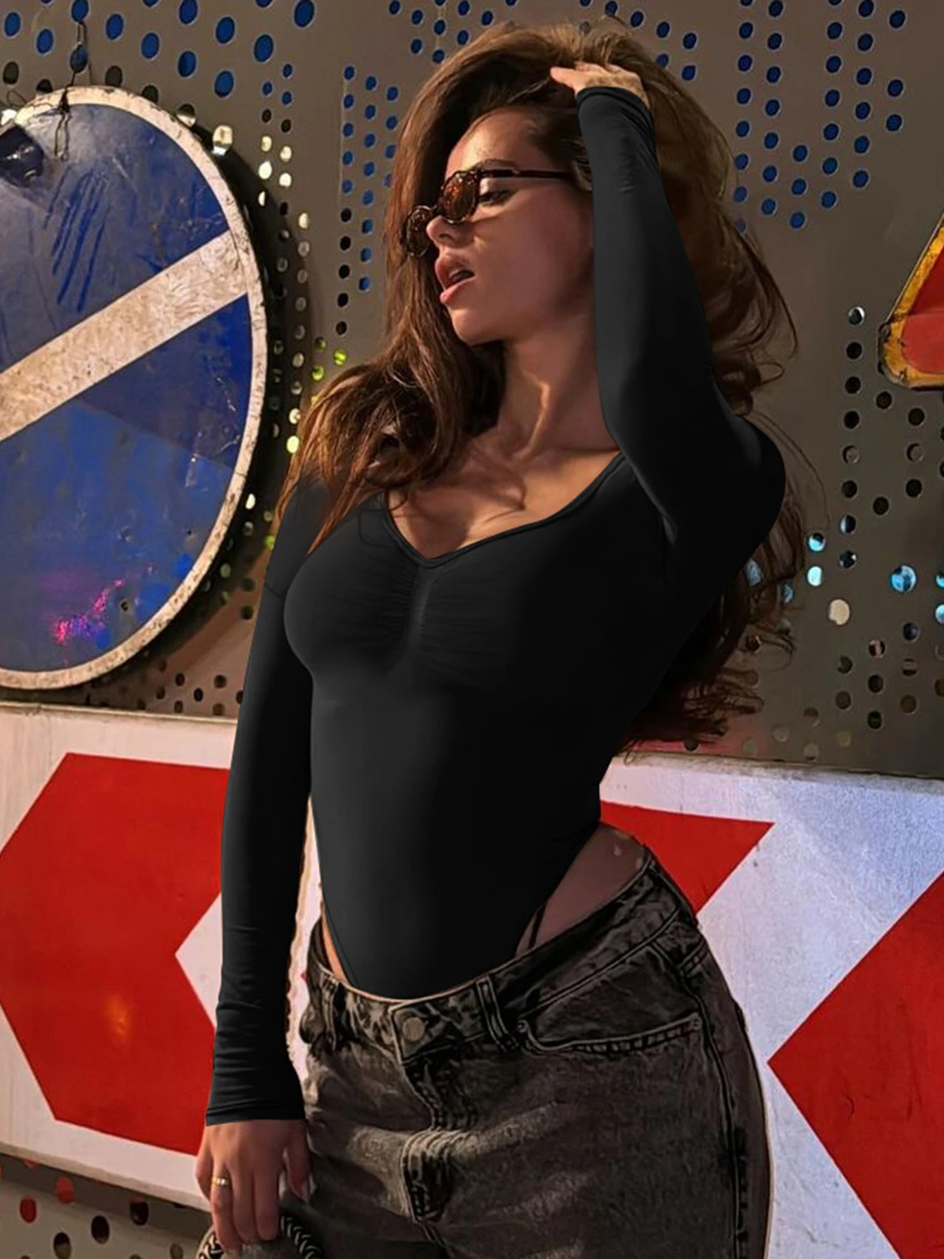 بدلة قطعة واحدة ضيقة بأكمام طويلة ورقبة دائرية من Dulzura ملابس نسائية متينة غير رسمية متعددة الاستخدامات للحفلات والنوادي والشارع والخريف والشتاء