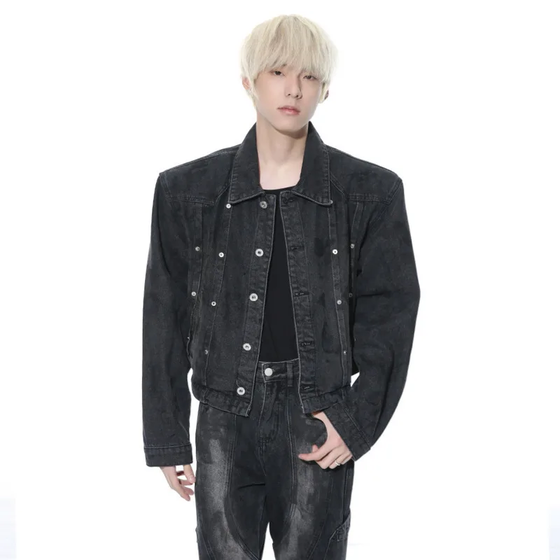 New Fashion Male Denim Jacket American Style Niche Design Men's Wear 2024 Autumn Male Single Breasted Jacekts