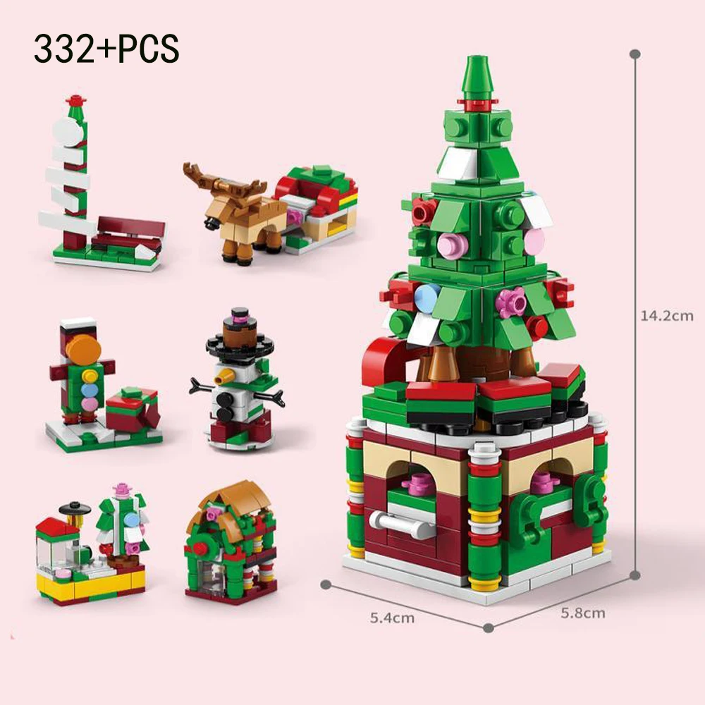 6 in 1 Christmas Decoration Building Blocks Santa Snowman Reindeer Train Assembled Bricks DIY Educational Toys Gift for Xmas