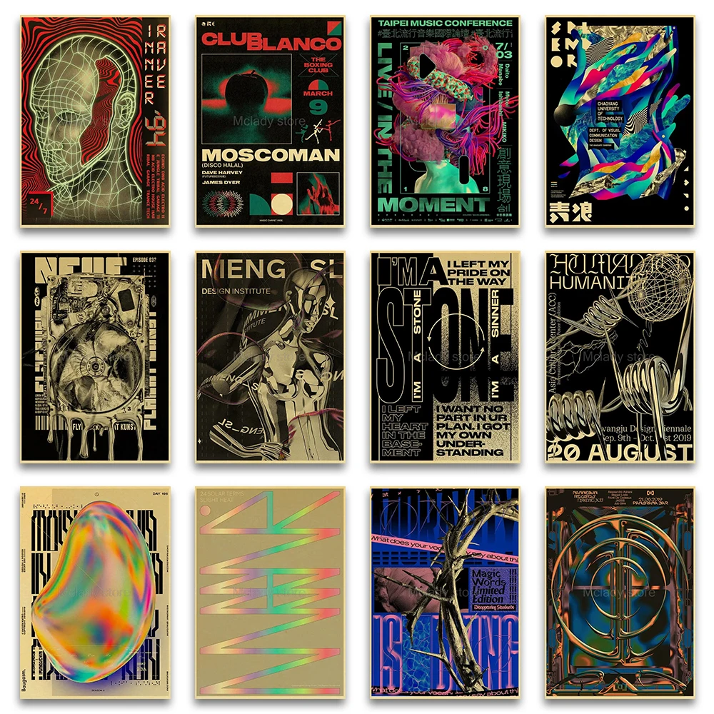 Psychedelic Acid Graphic Canvas Wall Art Print Poster Vintage Abstract Style Decorative Painting Home Room Decor Gift Unframed