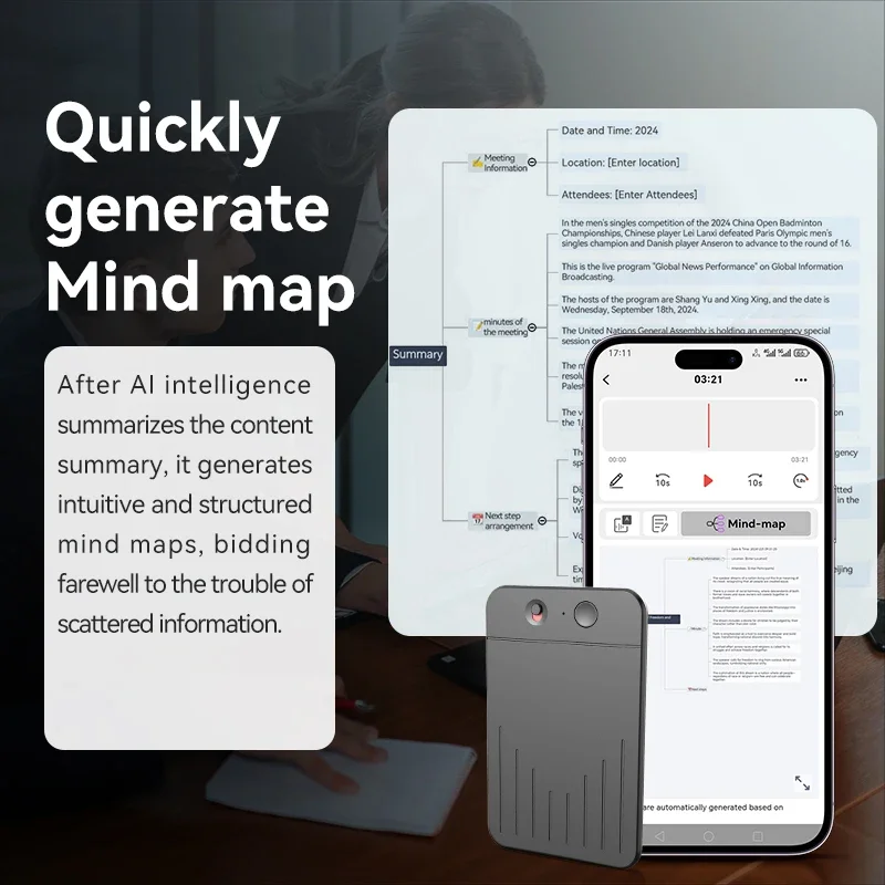 AI بالطاقة ChatGPT-4 App المكالمات الهاتفية مسجل صوتي Espia 8GB-128GB ترجمة Summarize اللغة جهاز الصوت الإملاء الصوتي