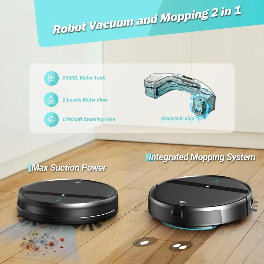 Robot Vacuum and Mop Combo for Pet Hair–2300Pa Robotic Vacuum Cleaner with WiFi/Alexa/App Control, 2H Runtime & Tangle-Free Tech