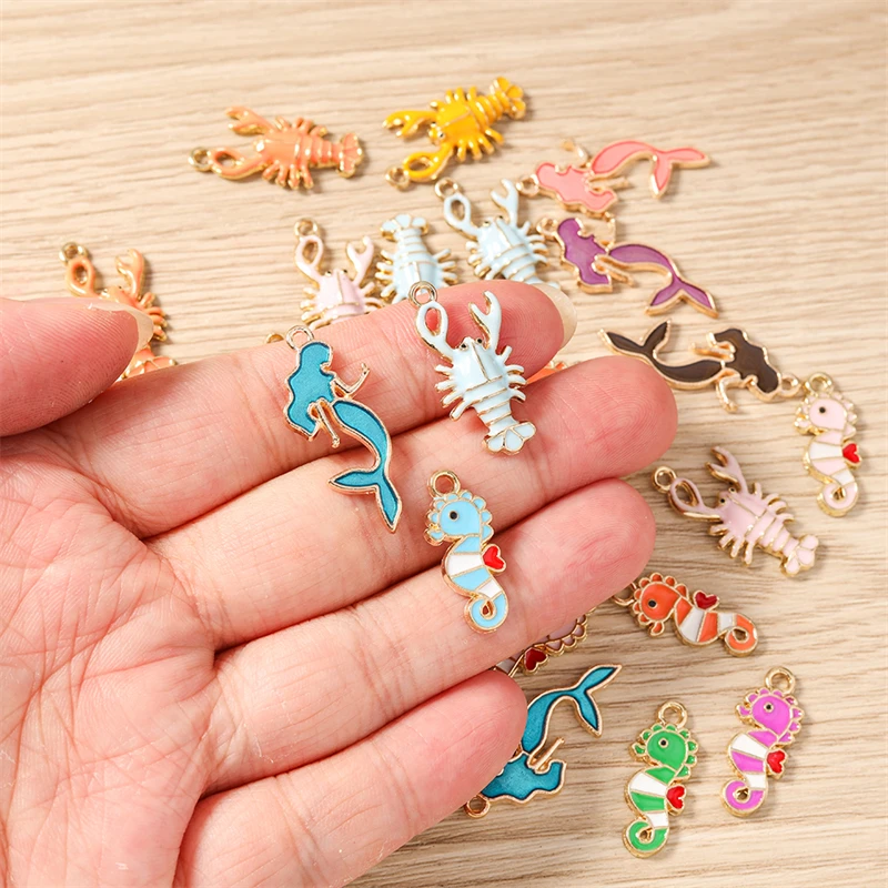 10 Stück Niedliche Meereslebewesen-Anhänger aus Emaille, Meerjungfrauen- und Muschel-Anhänger für Schmuckherstellung, Ohrringe, Halsketten, DIY-Bastelzubehör – Detail 1