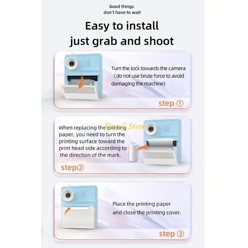 y1aeキッズインスタントインスタントプリントカメラセット3ペーパーロールポータブル、高解像度画像、サーマルプリント
