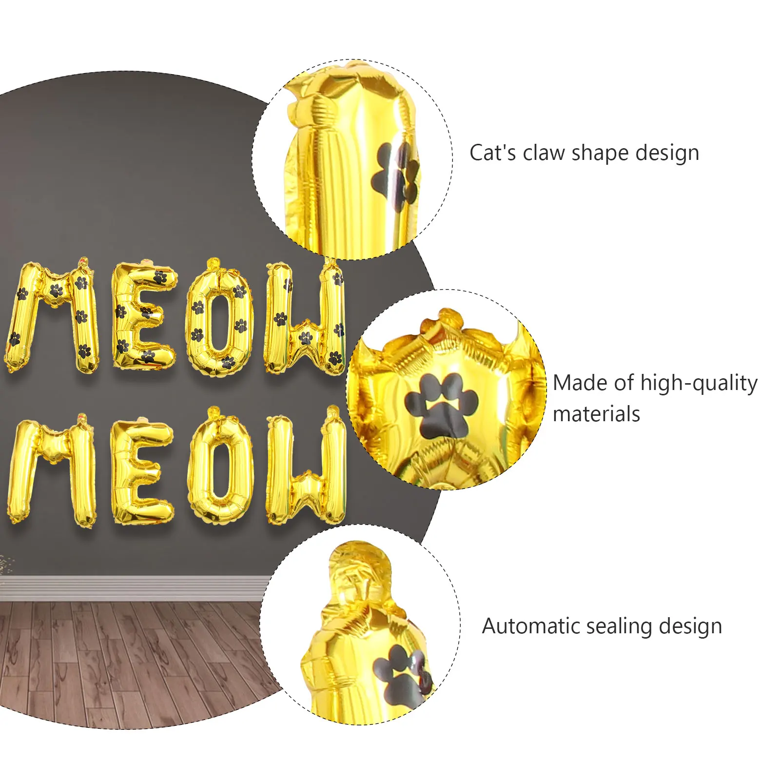 

2set 2 Sets Cat Claw Sticker Balloons Aluminum Foil Baby Letter MEOW Film Creative Birthday Party Decorations DIY Supplies