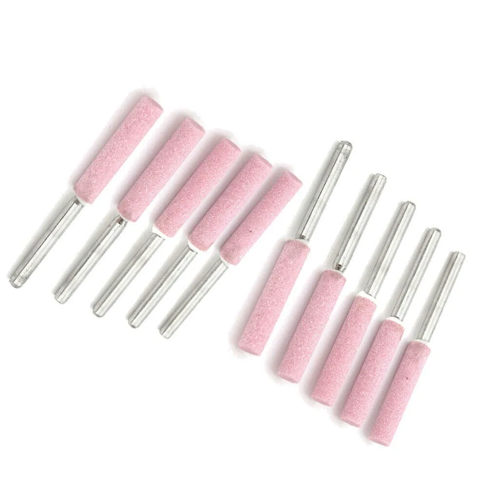 10Pcs 3mm Shank Chainsaw Sharpener Grinding Stones, Red Corundum Rotary Tool Bits For 4.0/4.8/5.5mm Chain Saw Filing And Polishi
