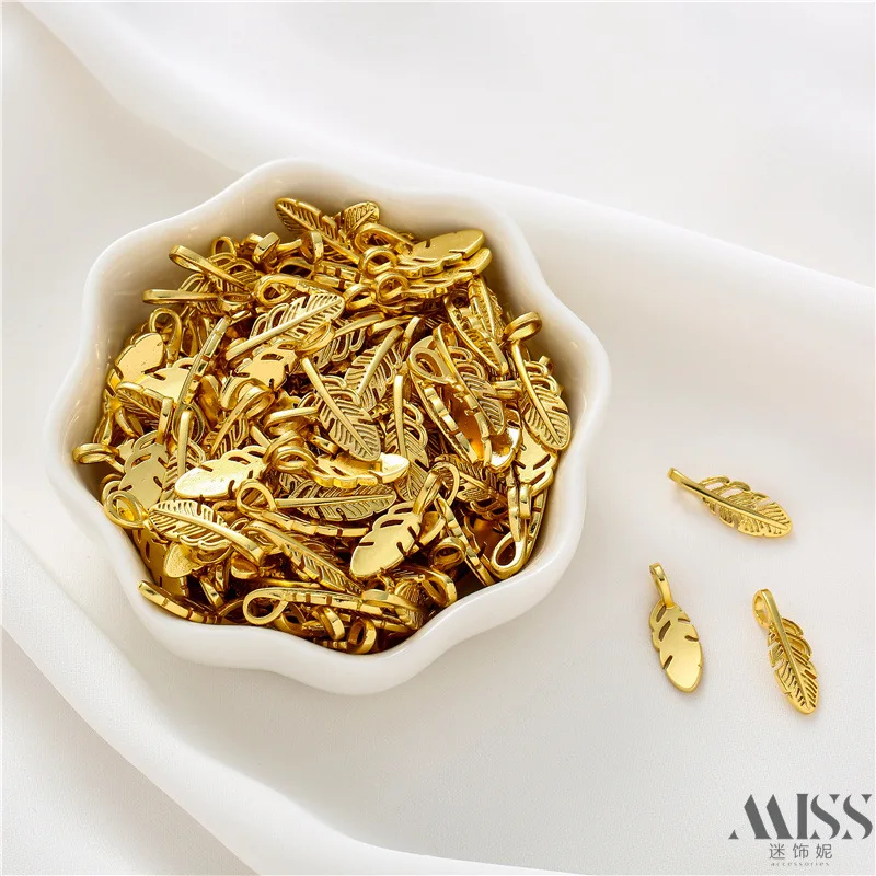 18K Gold Plated Sand Gold Feather Pendant Charms for DIY Bracelets, Necklaces & Jewelry Making