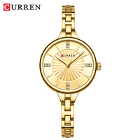 CURREN 9097 Women's Quartz Watch Fashion Elegant Leisure Gold Silvery Analog Display Stainless Steel Strap Wristwatch for Ladies