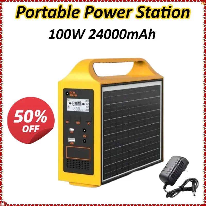 

100W 110V/220V 24000mAh Portable Power Station Solar Power Generator Outdoor Camping With Solar Panel Power Bank LED For Camping