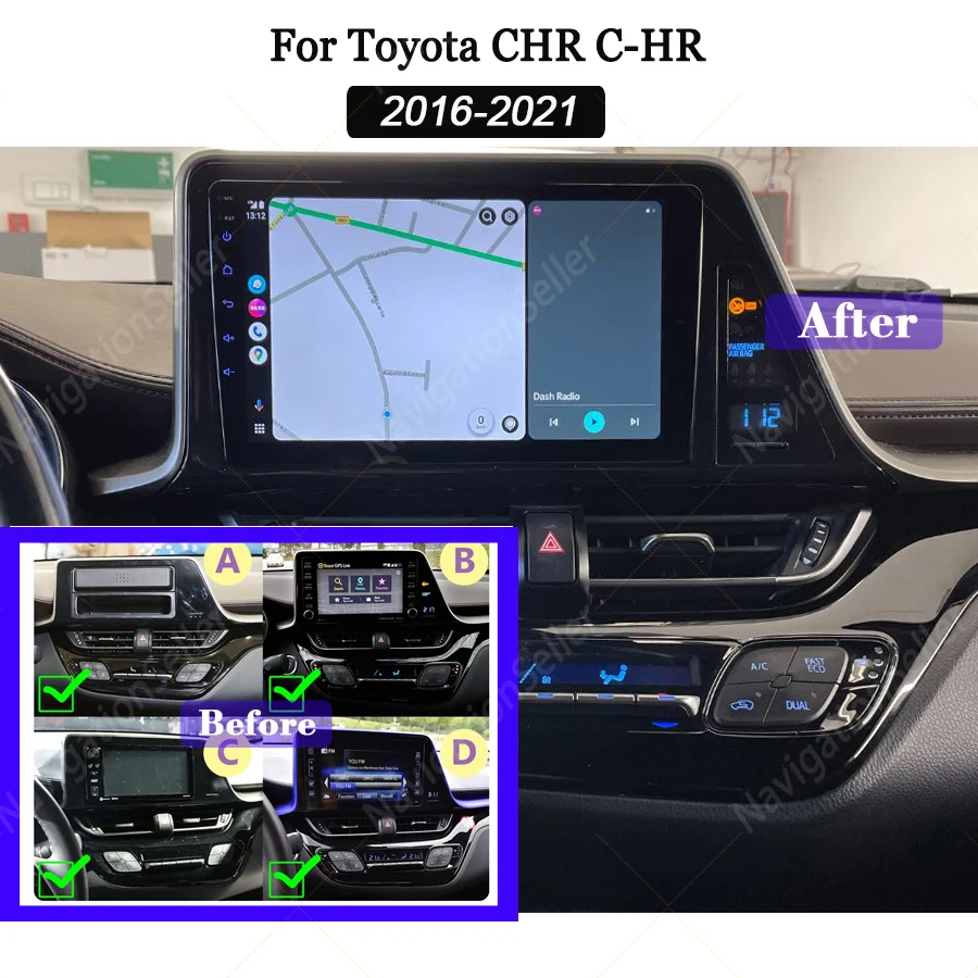 

Multimedia Player For Toyota Chr 2016 2017 2018 2019 - 2021 Screen Android Auto Apple Carplay Head Unit Rplacement Navigation BT