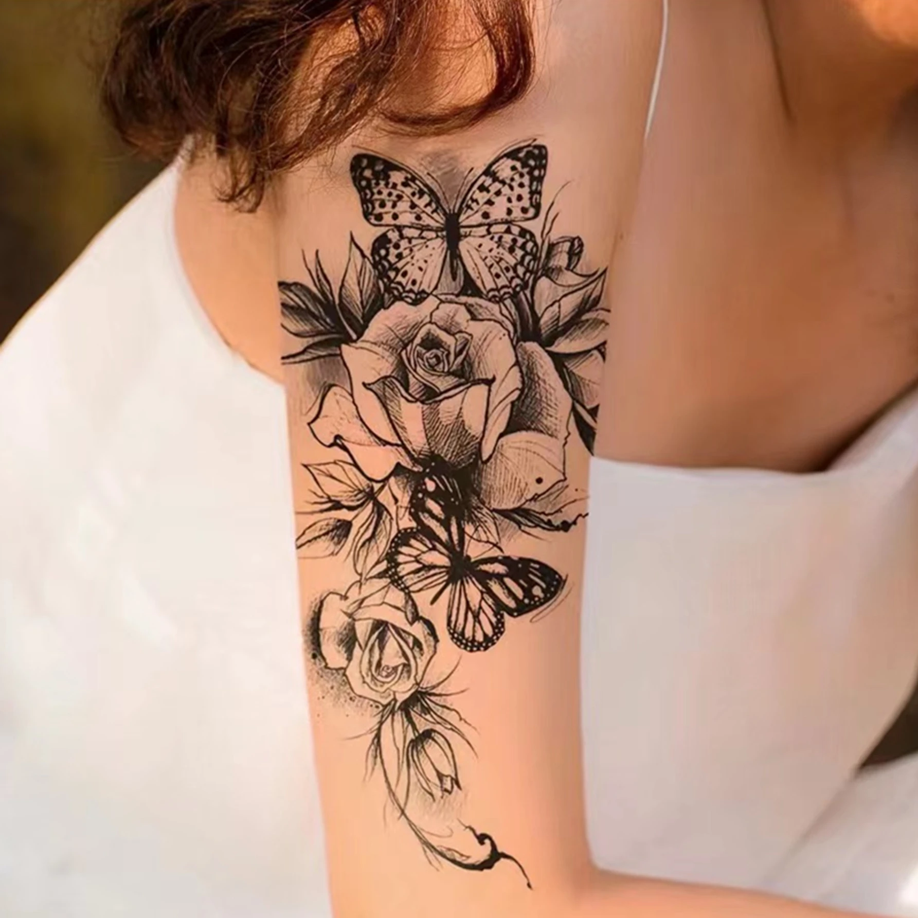 

1 лист цветок бабочки татуировка наклейка водостойкая прочная временная татуировка