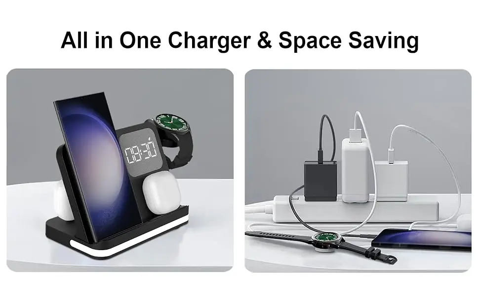 4-in-1 Kabelloses Ladegerät mit Wecker-Ständer für Samsung S26 Fold 7 Galaxy Watch 8 7 6 5 Active 1 2 Buds Pro Schnelle Ladestation – Detail 4