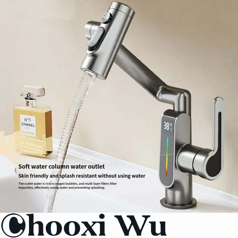

Digital Display Temperature Hot and Cold Washbasin Basin Faucet Digital Display Folding Sink Faucet Bathroom Accessories