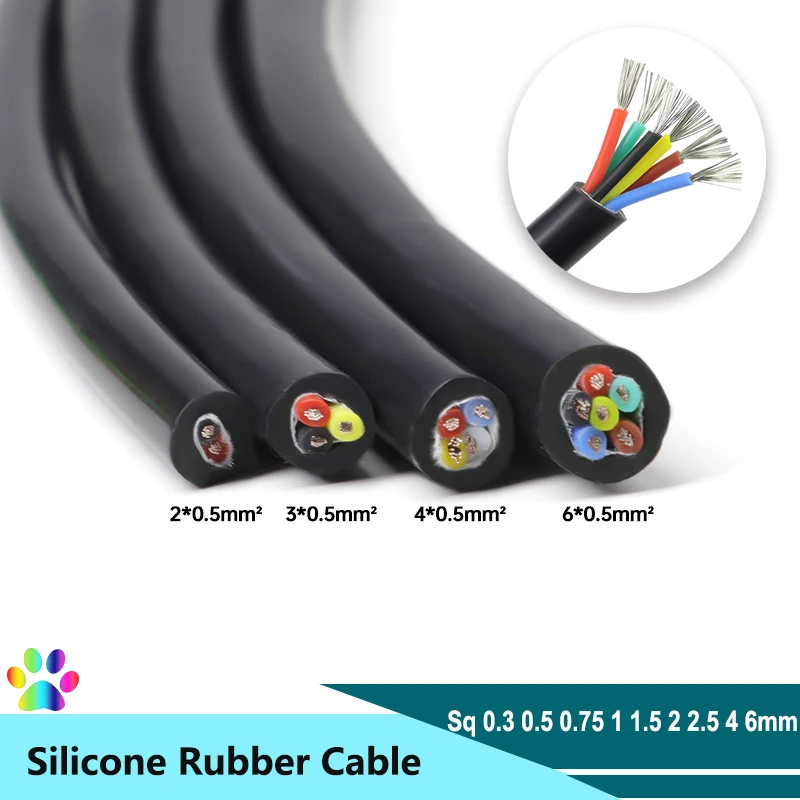 

Black Flexible Silicone Wire Square 0.3 0.5 0.75 1 1.5 2 2.5 4 6mm x 2 3 4 6 Cores High Temperature Tinned Copper Cable