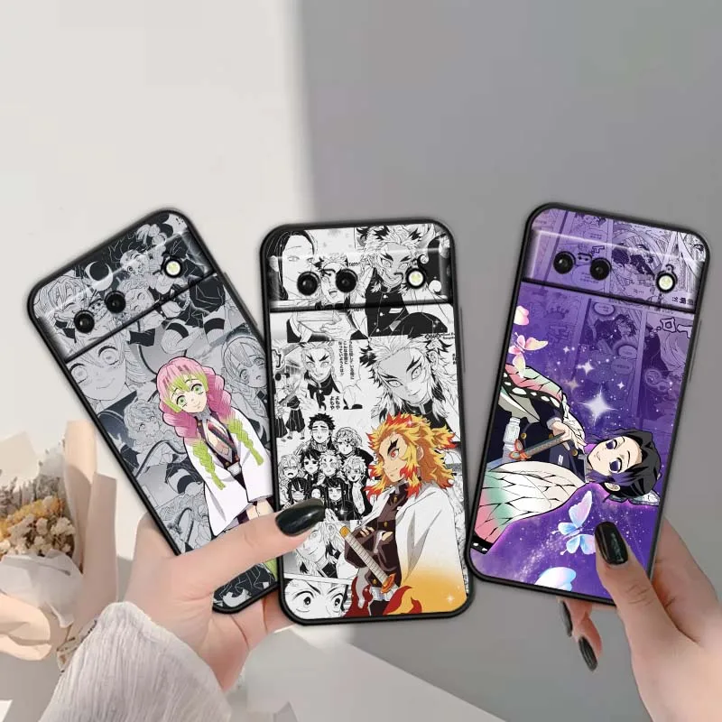 

New Demon Slayer Anime For Google Pixel 9a 9 8A 8 7 7A 6 6A Pro XL 2024 5G Black Soft TPU Silicone Cover Phone Case
